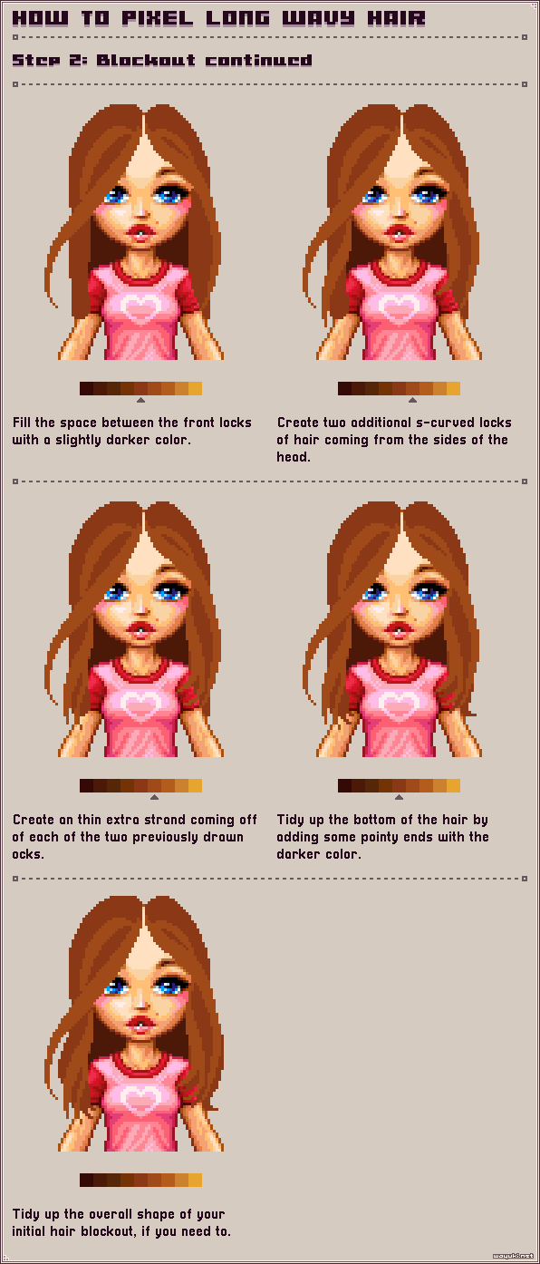 How to pixel long wavy hair step 2