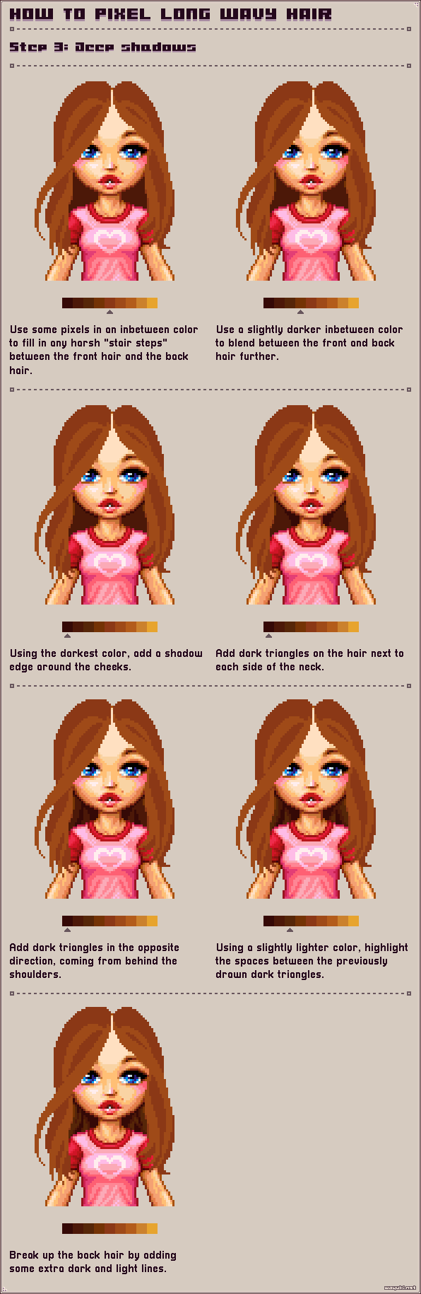 How to pixel long wavy hair step 3