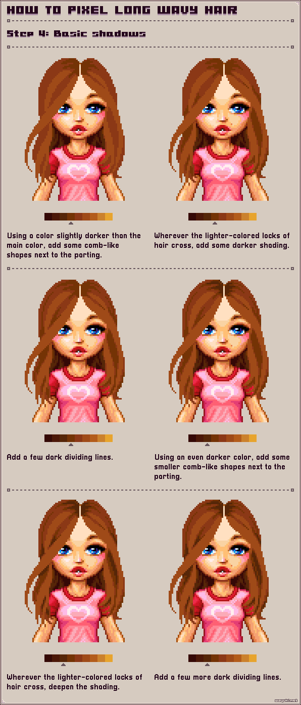 How to pixel long wavy hair step 4
