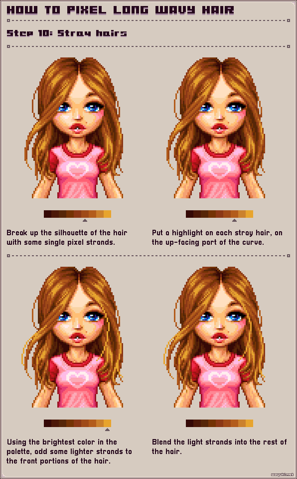How to pixel long wavy hair step 10